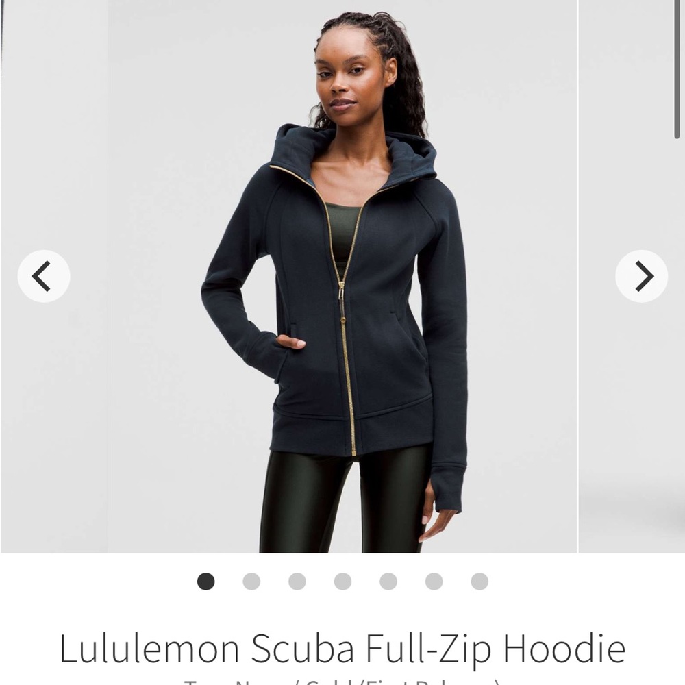 Women's Lululemon Scuba full zip Hoodie Jacket, navy blue with gold zipper